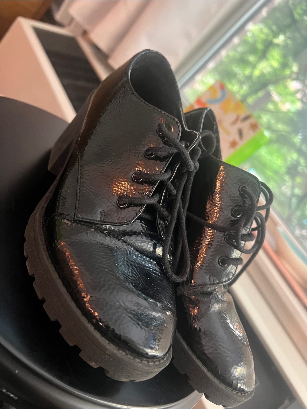 Dirty Laundry Black Patent Leather Lace-Up Oxfords